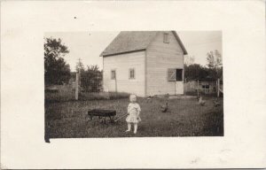Axtell KS Cancel Child with Iron Clad Wagon Chickens Real Photo Postcard G75
