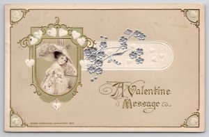 Valentine Greeting John Winsch Pretty Woman Silver Flowers Postcard X24