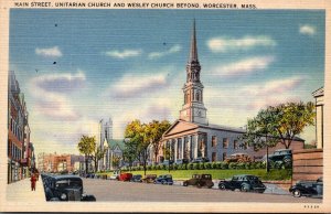 Massachusetts Worcester Main STreet Unitarian Church and Wesley Church