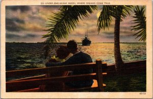 Florida Miami Romantic Couple Under The Miami Moon 1940