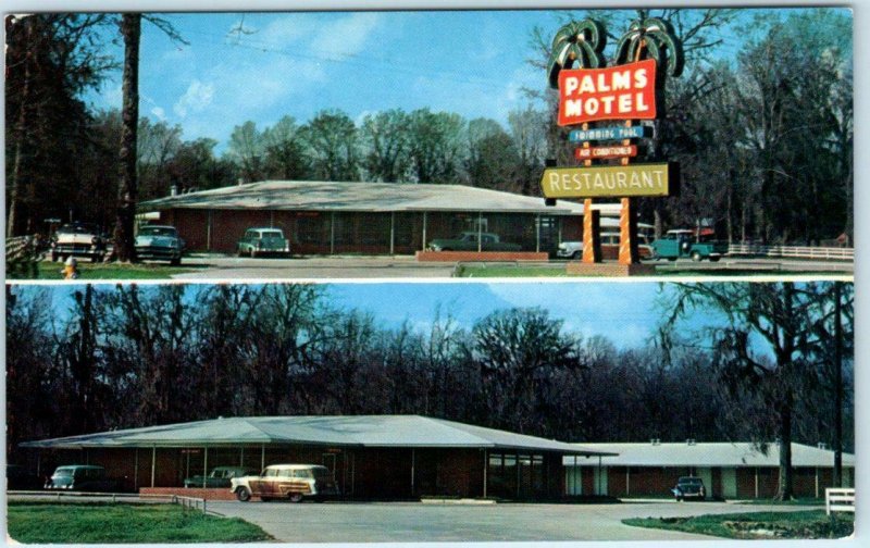 BATON ROUGE, Louisiana LA   Roadside PALMS MOTEL  c1950s Woody Woodie  Postcard