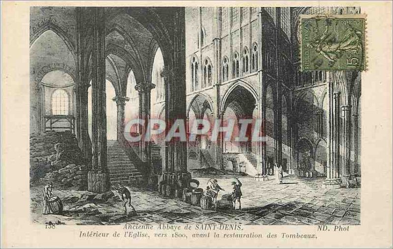 Old Postcard Abbey of Saint Denis Interior of the Church before about 1800 Re...
