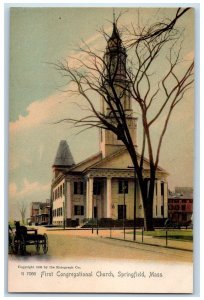 c1905 First Congregational Church View Horse Carriage Springfield MA Postcard 