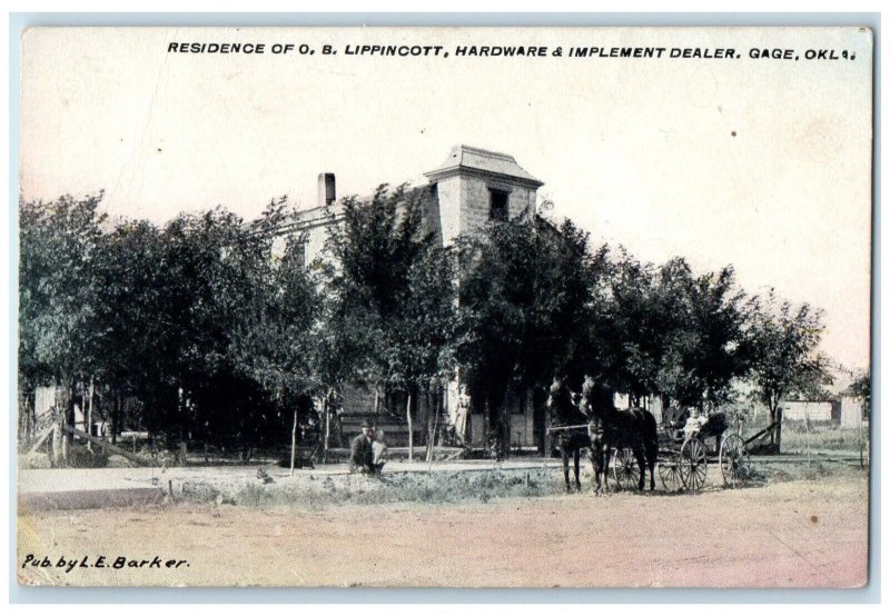 1912 Residence Of OB Lippincott Hardware & Implement Dealer Gage OK Postcard