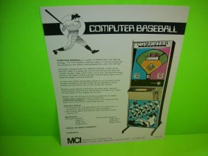 Computer Baseball Original 1973 Vintage Arcade Game Promo Flyer MCI Ltd. Unique