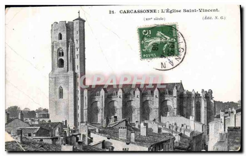 Postcard Old Saint Vincent Carcassonne the church