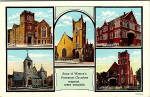 Weston, WV West Virginia   CITY CHURCHES Baptist~Episcopal+++  ca1940's Postcard