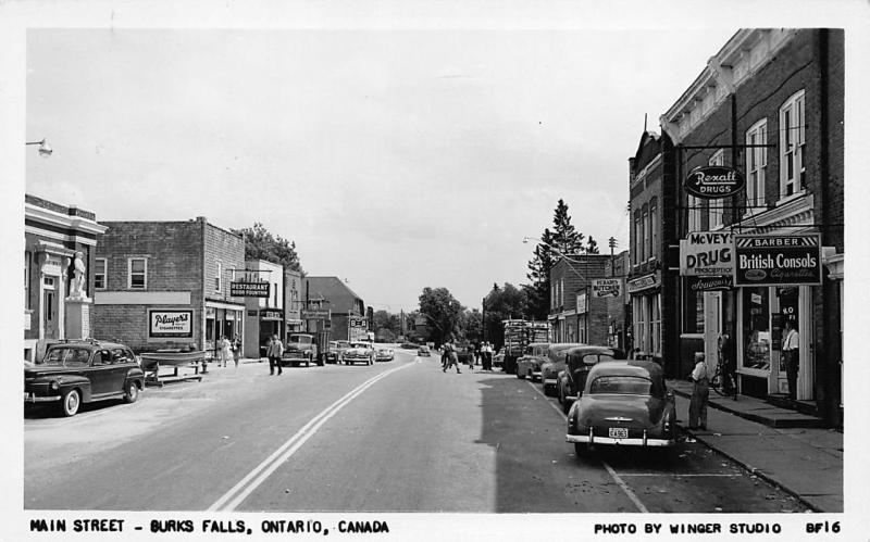 Burks Falls Ont. Main Street Storefronts Post Office, real photo postcard​