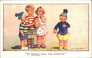 Mary Williams Little Boy Swallows Whistle Football Vintage Postcard