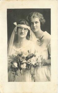 1920s Bride Maid of Honor Wedding Day RPPC Real Photo postcard 2205