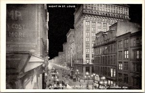 Night In St Louis MO Broadway North of Pine St Entrance Vintage Postcard Q70