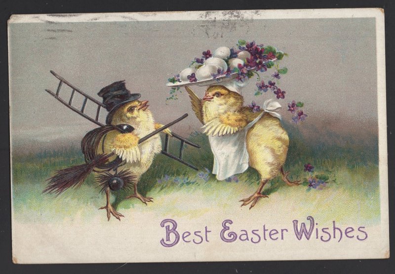 Best Easter Wishes with Dressed Chicks embossed pm ~ DB