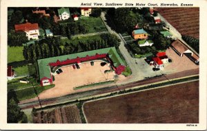 Postcard KS Hiawatha Aerial View Sunflower State Motor Court Roadside 1954 V63