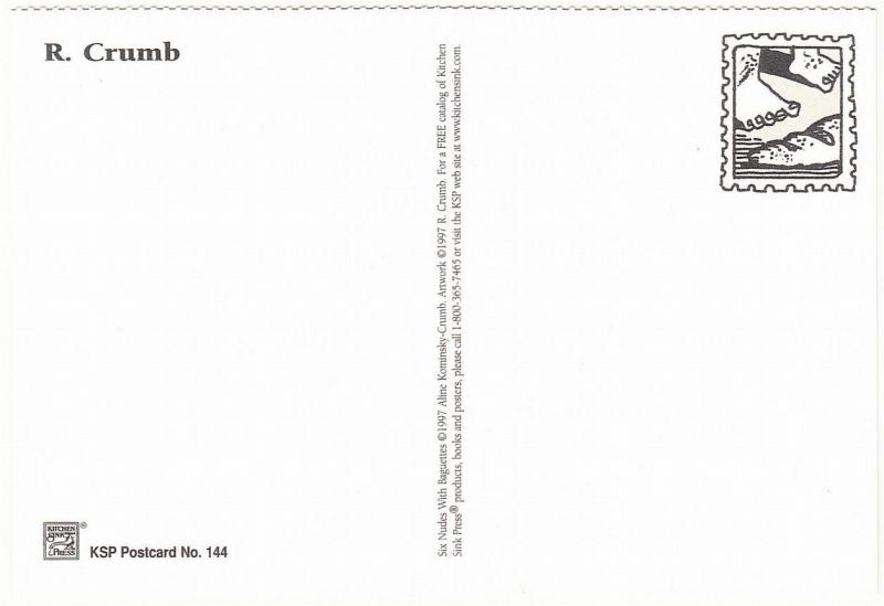 R. Crumb Nude with Baguette Risque Cartoon Postcard