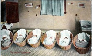 COMIC  Postcard-  SIX BABIES in BASKETS The Bride's NIGHTMARE  c1910s Postcard