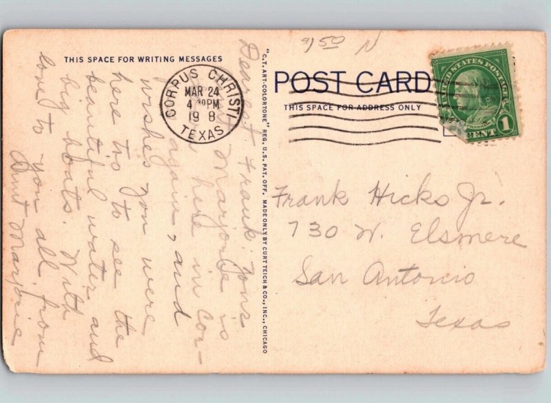 c1948 Ships In Harbor Corpus Christi Texas TX Linen Postcard