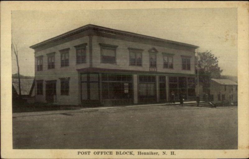 Henniker NH Post Office Block c1910 Postcard United States New