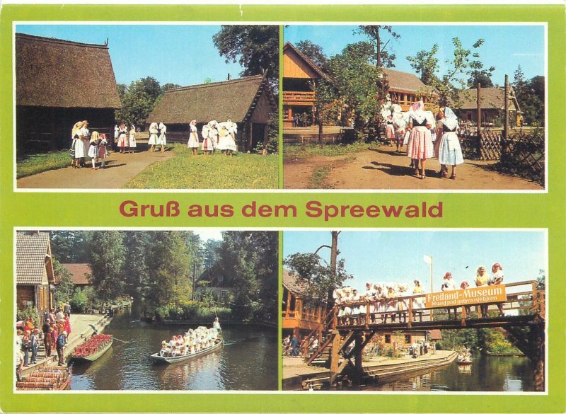 Postcard Europe Germany Brandburg Spreewald traditional costume ethnic boat view