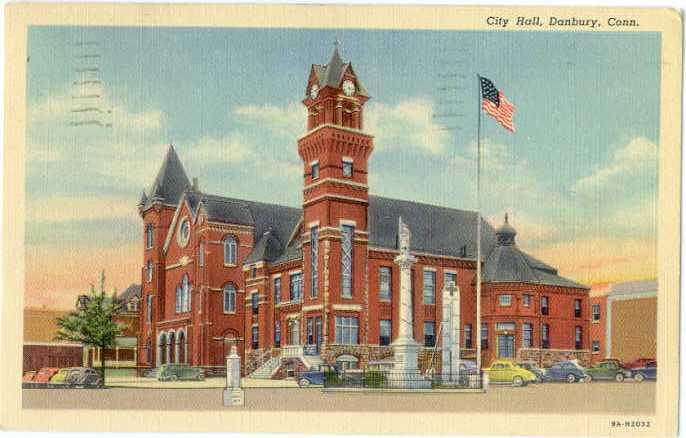 Linen of City Hall Danbury Connecticut CT 1940