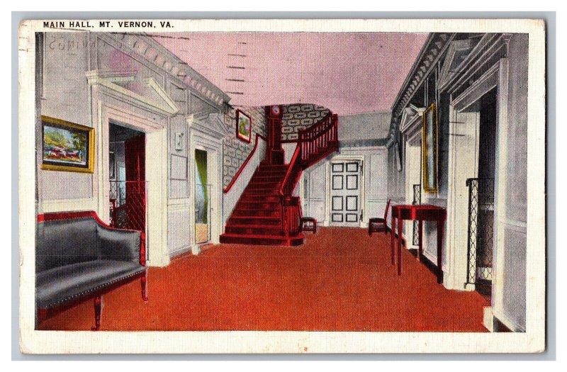 c1935 Postcard VA Main Hall Mount Vernon Virginia