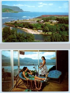 2 Postcards HANALEI PLANTATION HOTEL, Kauai Hawaii HI ~ GUEST ROOM 1960s-70s