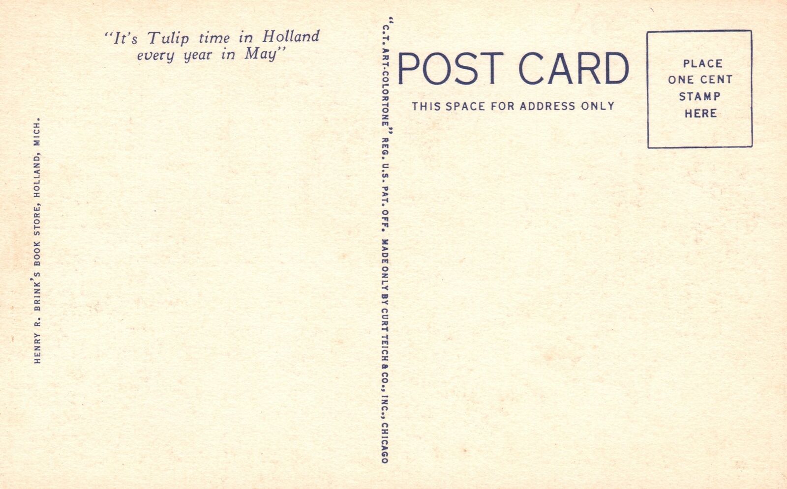 Vintage Postcard Horn Of Plenty Tulip Time Holland Michigan Henry R