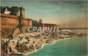 Postcard Old Saint Malo La Plage Bon Secours Maree Haute