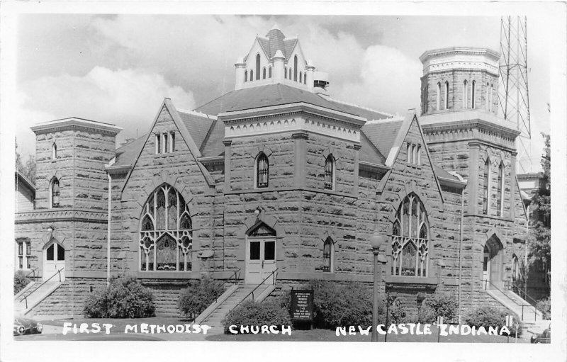 F54/ New Castle Indiana RPPC Postcard c1950s First Methodist Church