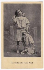Children & Doll Up-to-date Nurse Maid Comic Postcard