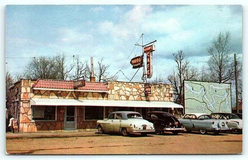 Postcard MO Camdenton Adams Cafe Restaurant 1950's Old Cars Ozarks B29