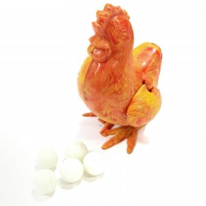 1950s Celluloid Chicken Hen Laying Egg Orange Yellow Tie Die Moveable Wings 3