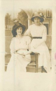 Big Hats two well Dressed women C-1910 RPPC Photo Postcard 21-1153