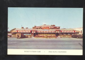 PALO ALTO CALIFORNIA RICKEY'S STUDIO CLUB VINTAGE ADVERTISING POSTCARD OLD CARS