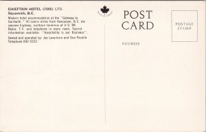 Squamish BC Chieftain Hotel Unused Advertising Litho Postcard H27 
