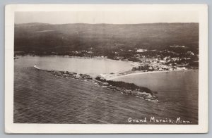 Grand Marais Minnesota~Aerial View~North Shore Lake Superior Harbor~RPPC 