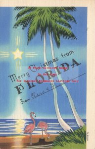 Curt Teich Linen Postcard, Merry Christmas from Florida