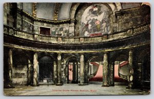 Boston Massachusetts~State House Interior Lobby~Columns~Mural~1944 Postcard