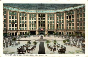 West Baden, IN Indiana WEST BADEN SPRINGS HOTEL Interior Lobby ca1920's Postcard