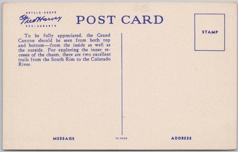 Vintage Kaibab Trail Grand Canyon National Park Arizona Lithograph Postcard H81