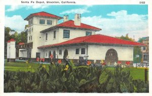 STOCKTON California CA ~ SANTA FE RAILROAD DEPOT Train Station ca1920's Postcard