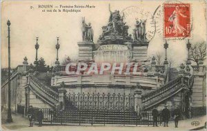 Old Postcard Rouen Fontaine Sainte Marie and Rue de la Republique