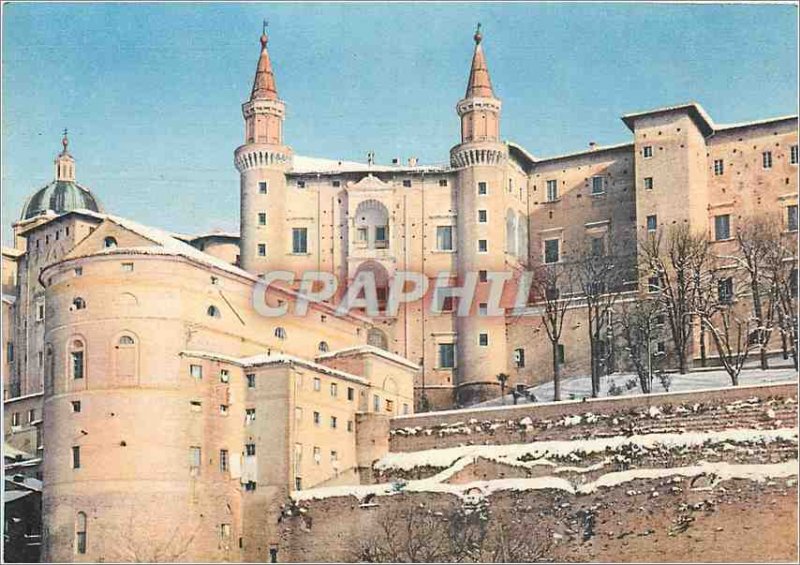 Modern Postcard Between Route Urbino Italy the Palace Towers