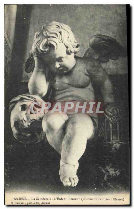 Old Postcard Amiens The Weeping Child (Work of Blasset Sculptor)