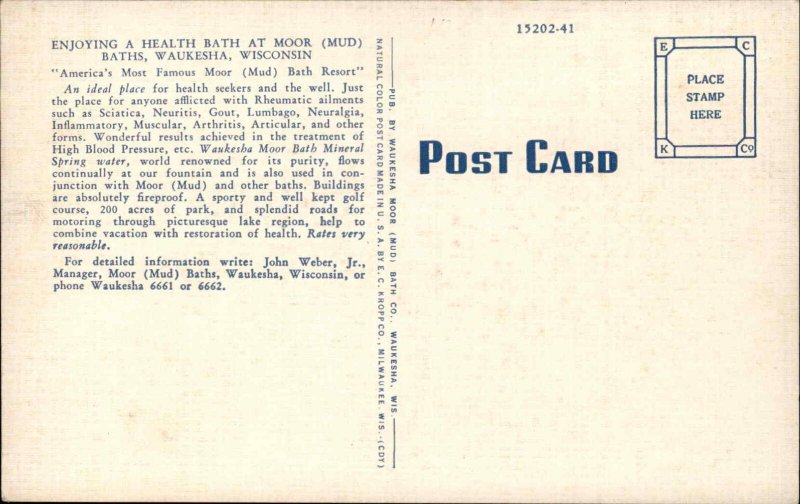 Waukesha WI Moor Mud Baths Linen Postcard