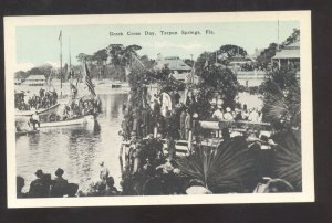 TARPON SPRINGS FLORIDA GREEK CROSS DAY FISHING BOATS VINTAGE POSTCARD