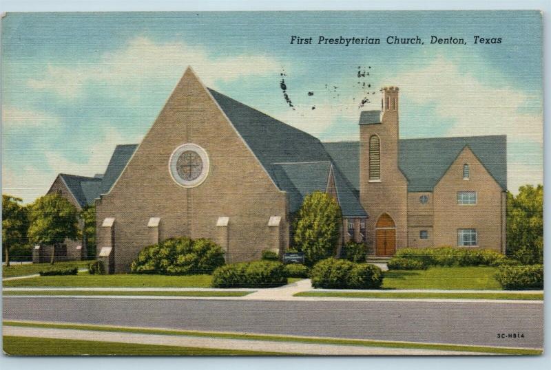 Postcard TX Denton First Presbyterian Church Vintage Linen Q7