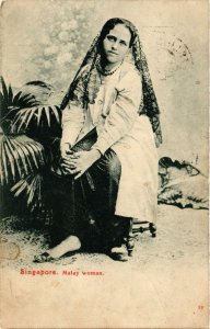 PC CPA SINGAPORE, MALAY WOMAN, VINTAGE POSTCARD (b4126)