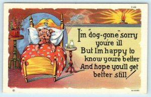 RAY WALTERS Dog Comic I'm Dog-Gone Sorry You're Ill c1940s Get Well Postcard