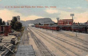 CPR Railway Station Train Tracks Fort William Ontario Canada 1917 postcard