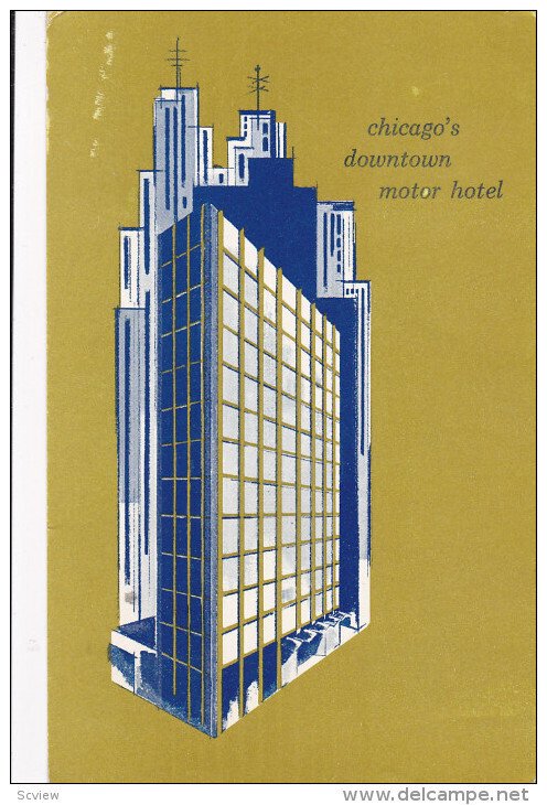 CHICAGO, Illinois; Downtown Motor Hotel, Oxford House, Gold Background, PU-1964